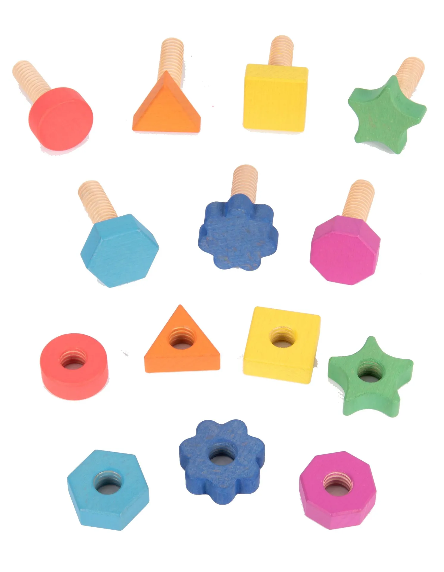 Regenbogen Holzmuttern & Schrauben | 7 Schrauben, 7 Muttern