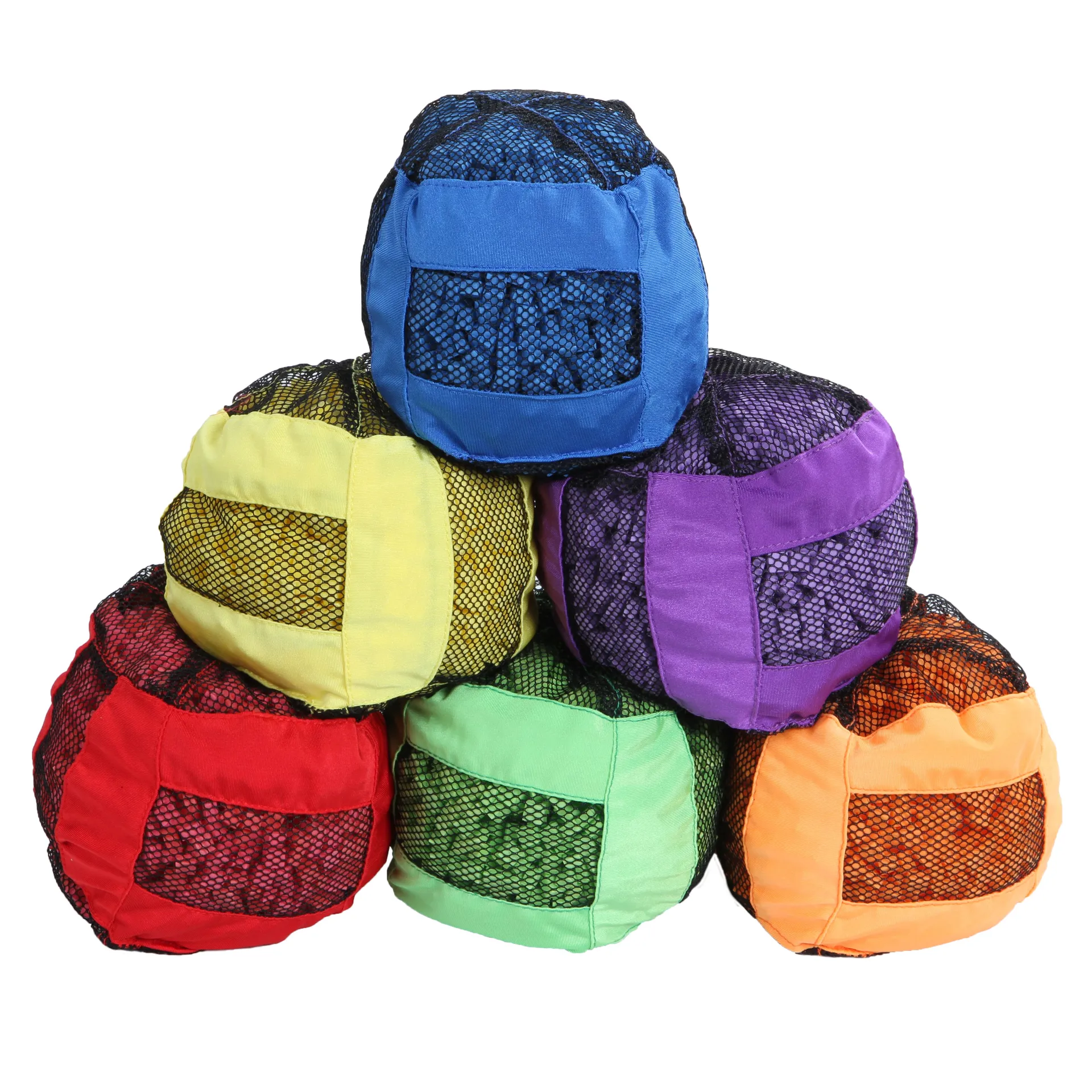 Bunte Erfolgsbaelle aus Nylon in verschiedenen Farben gestapelt, ideal für Jonglage, Therapie Erfolgsbälle | 6er Set | Dragon Toys